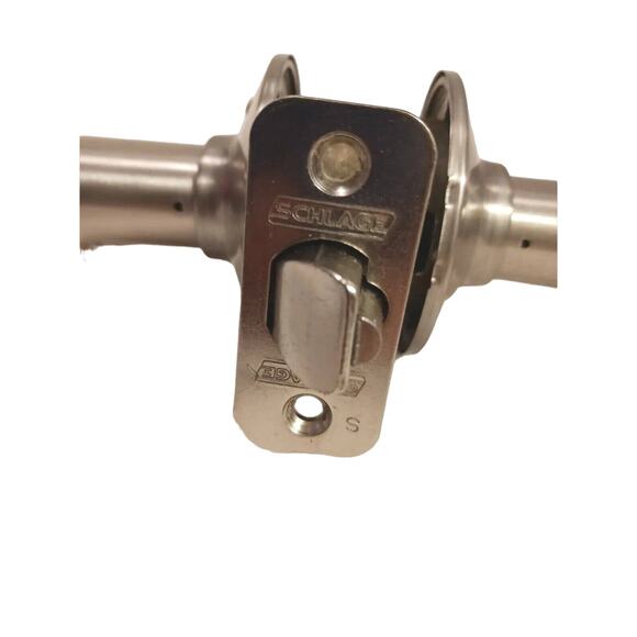 SCHLAGE Keyed SILVER SATIN FINISH Modern FRENCH Entry Lock DOOR KNOB w 2 Keys - Picture 12 of 13